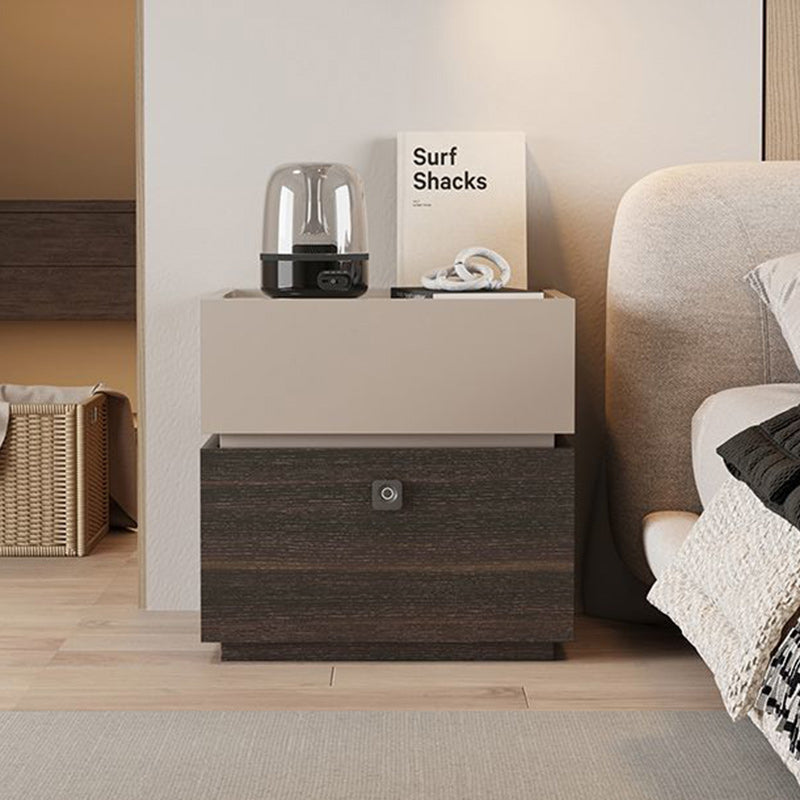 Moderna mesita de noche rectangular minimalista de roble con 2 cajones y cerradura inteligente para dormitorio y sala de estar 
