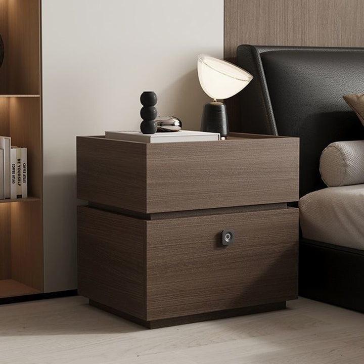 Moderna mesita de noche rectangular minimalista de roble con 2 cajones y cerradura inteligente para dormitorio y sala de estar 