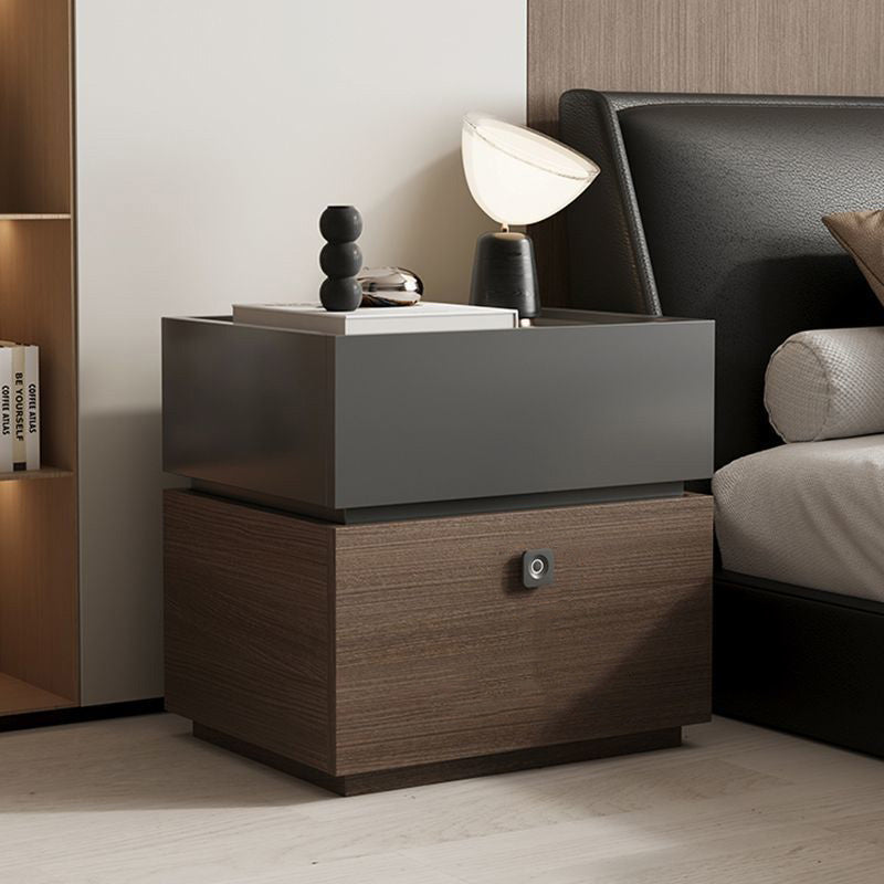 Table de nuit rectangulaire minimaliste moderne en chêne avec 2 tiroirs et serrure intelligente pour chambre et salon 
