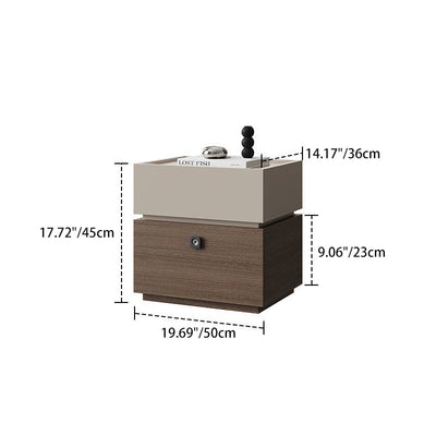 Table de nuit rectangulaire minimaliste moderne en chêne avec 2 tiroirs et serrure intelligente pour chambre et salon 