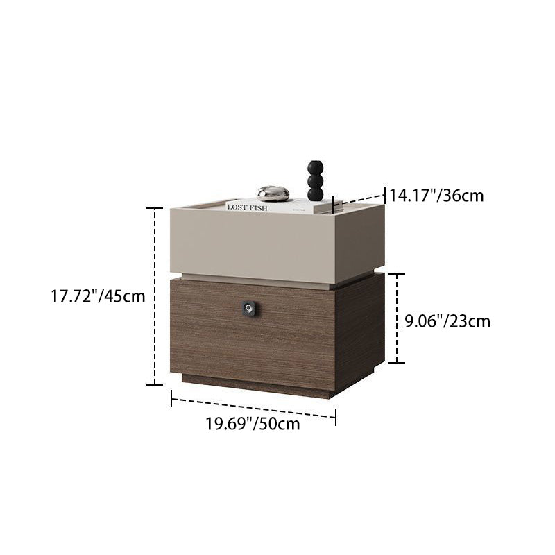Table de nuit rectangulaire minimaliste moderne en chêne avec 2 tiroirs et serrure intelligente pour chambre et salon 