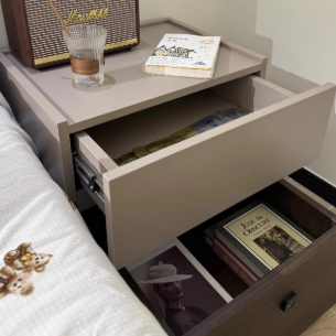 Moderna mesita de noche rectangular minimalista de roble con 2 cajones y cerradura inteligente para dormitorio y sala de estar 