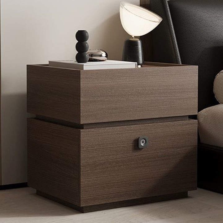 Moderna mesita de noche rectangular minimalista de roble con 2 cajones y cerradura inteligente para dormitorio y sala de estar 