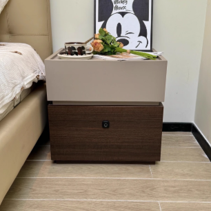 Moderna mesita de noche rectangular minimalista de roble con 2 cajones y cerradura inteligente para dormitorio y sala de estar 