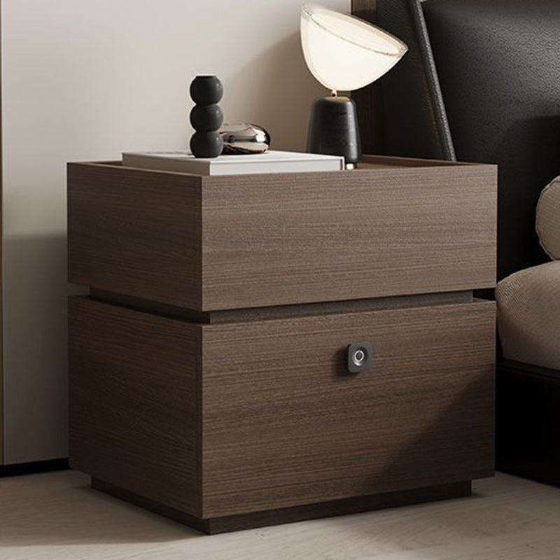 Table de nuit rectangulaire minimaliste moderne en chêne avec 2 tiroirs et serrure intelligente pour chambre et salon 