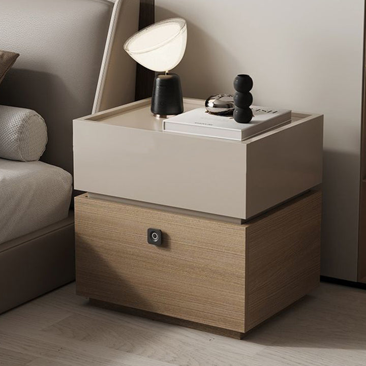 Moderna mesita de noche rectangular minimalista de roble con 2 cajones y cerradura inteligente para dormitorio y sala de estar 