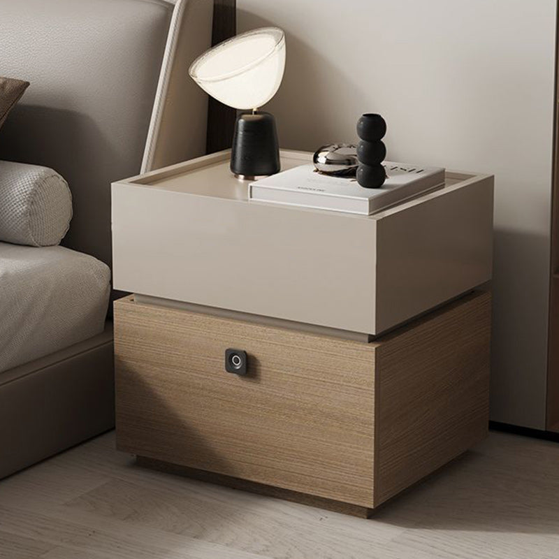 Table de nuit rectangulaire minimaliste moderne en chêne avec 2 tiroirs et serrure intelligente pour chambre et salon 