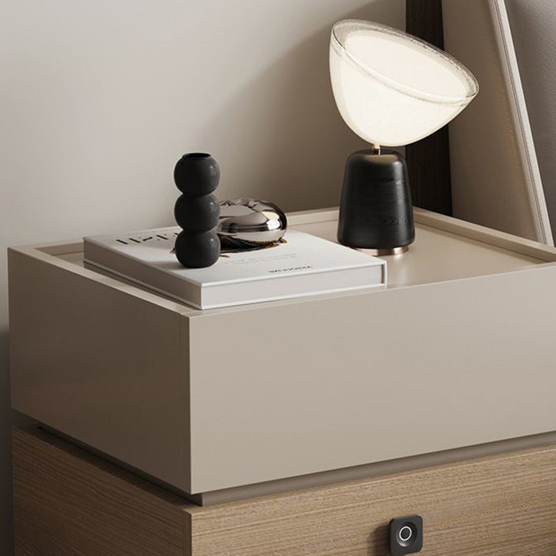 Moderna mesita de noche rectangular minimalista de roble con 2 cajones y cerradura inteligente para dormitorio y sala de estar 