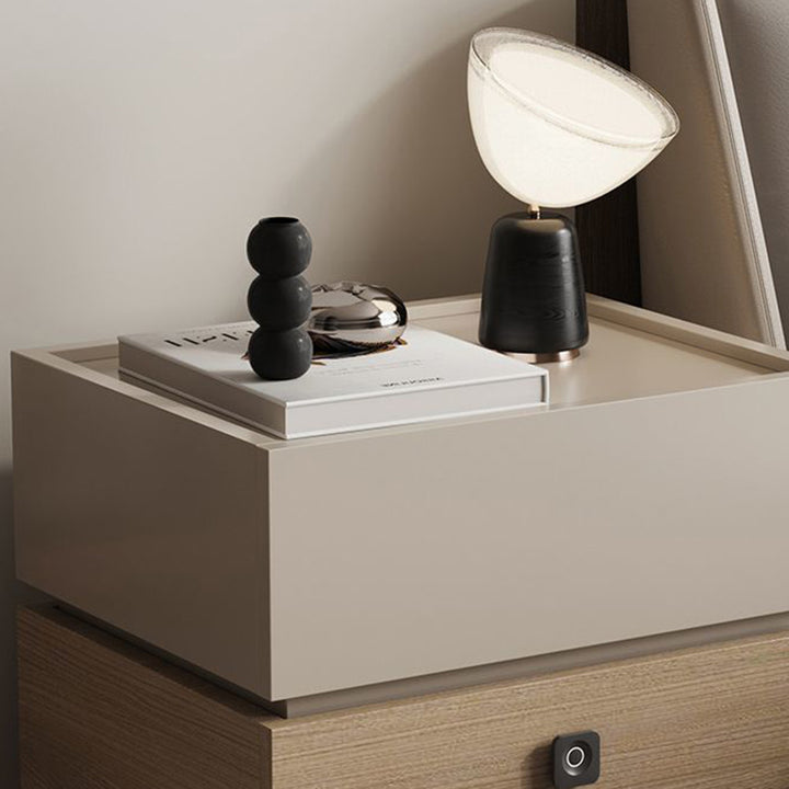 Moderna mesita de noche rectangular minimalista de roble con 2 cajones y cerradura inteligente para dormitorio y sala de estar 