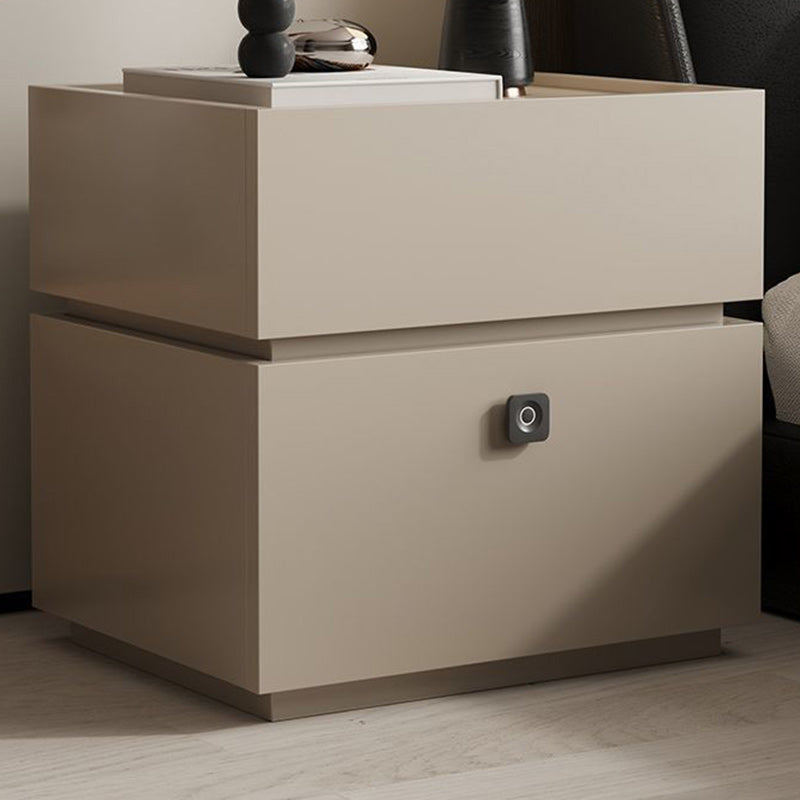 Table de nuit rectangulaire minimaliste moderne en chêne avec 2 tiroirs et serrure intelligente pour chambre et salon 