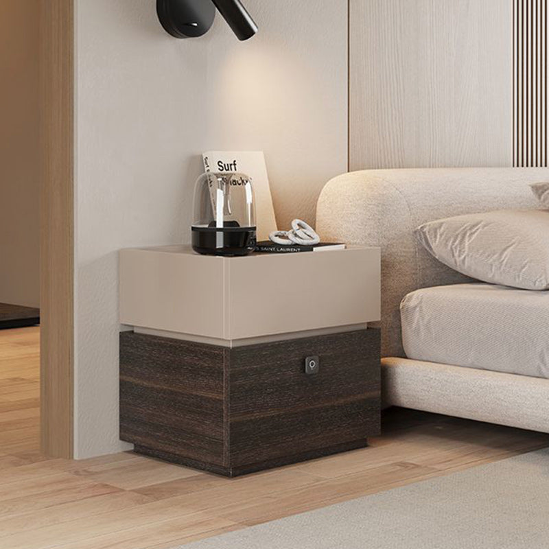 Moderna mesita de noche rectangular minimalista de roble con 2 cajones y cerradura inteligente para dormitorio y sala de estar 