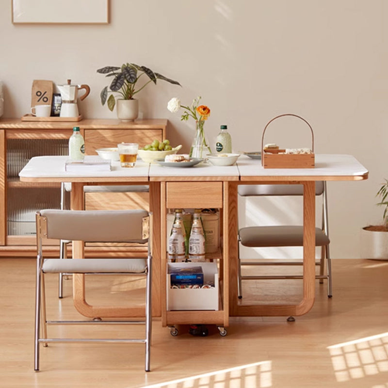 Table à manger rectangulaire pliable en dalle de roche minimaliste moderne et chêne pour 2-4 sièges 
