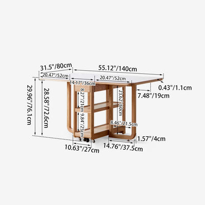 Table à manger rectangulaire pliable en dalle de roche minimaliste moderne et chêne pour 2-4 sièges 