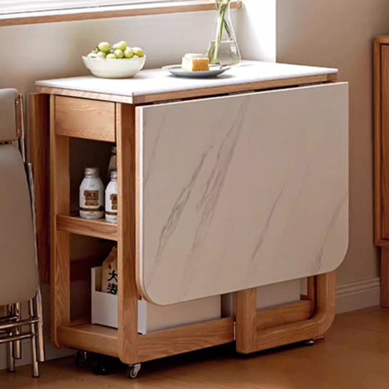 Table à manger rectangulaire pliable en dalle de roche minimaliste moderne et chêne pour 2-4 sièges 
