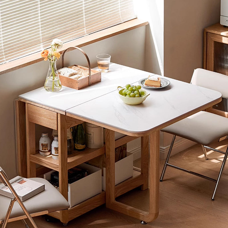 Table à manger rectangulaire pliable en dalle de roche minimaliste moderne et chêne pour 2-4 sièges 
