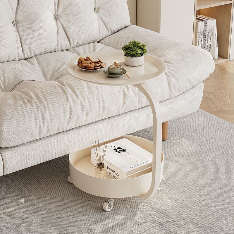 Mesa Auxiliar Redonda de Mármol e Hierro Minimalista Moderna con Almacenamiento de 2 Niveles para Dormitorio y Sala de Estar 