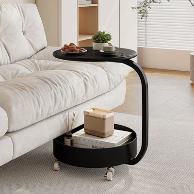 Mesa Auxiliar Redonda de Mármol e Hierro Minimalista Moderna con Almacenamiento de 2 Niveles para Dormitorio y Sala de Estar 