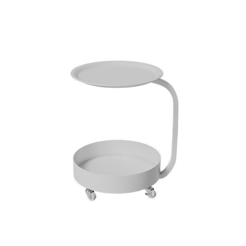 Mesa Auxiliar Redonda de Mármol e Hierro Minimalista Moderna con Almacenamiento de 2 Niveles para Dormitorio y Sala de Estar 