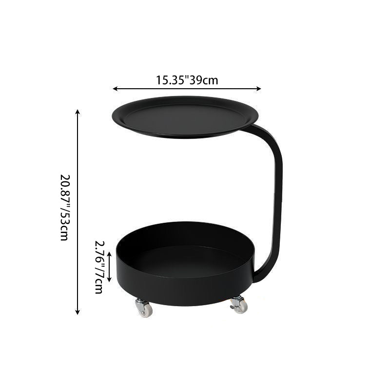 Modern Minimalist Iron Round Side Table With 2-Tier Storage For Bedroom &amp; Living Room