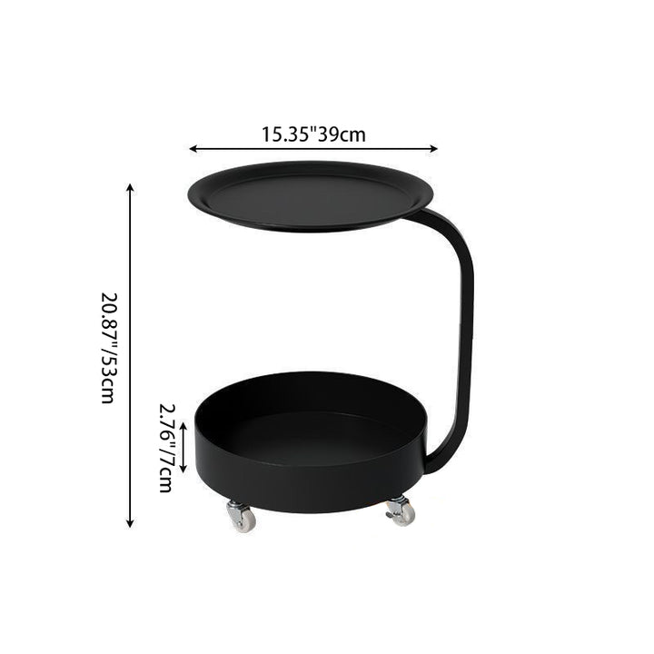 Modern Minimalist Iron Round Side Table With 2-Tier Storage For Bedroom &amp; Living Room