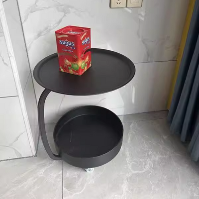 Mesa Auxiliar Redonda de Mármol e Hierro Minimalista Moderna con Almacenamiento de 2 Niveles para Dormitorio y Sala de Estar 