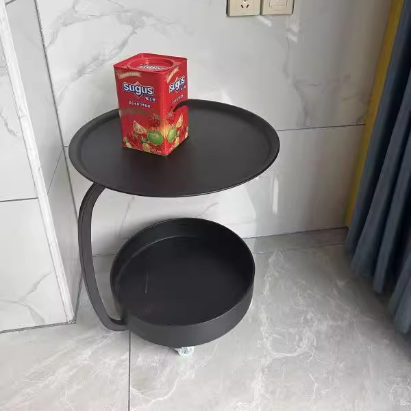 Mesa Auxiliar Redonda de Mármol e Hierro Minimalista Moderna con Almacenamiento de 2 Niveles para Dormitorio y Sala de Estar 