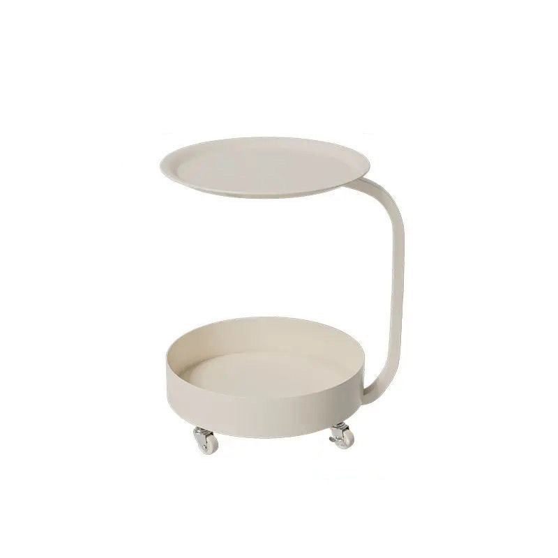 Mesa Auxiliar Redonda de Mármol e Hierro Minimalista Moderna con Almacenamiento de 2 Niveles para Dormitorio y Sala de Estar 