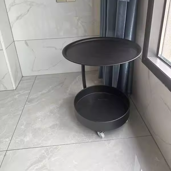 Mesa Auxiliar Redonda de Mármol e Hierro Minimalista Moderna con Almacenamiento de 2 Niveles para Dormitorio y Sala de Estar 