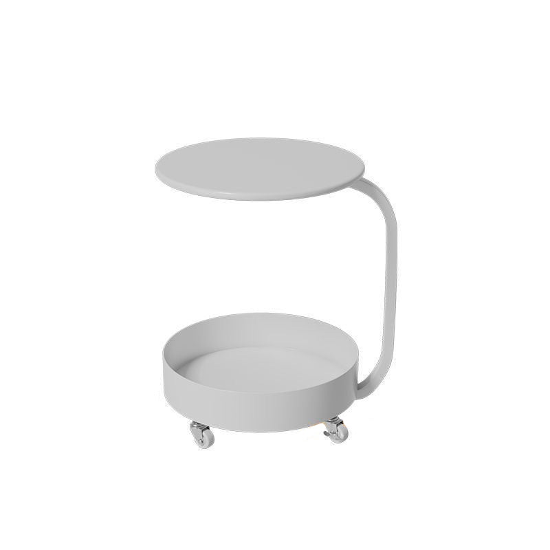 Mesa Auxiliar Redonda de Mármol e Hierro Minimalista Moderna con Almacenamiento de 2 Niveles para Dormitorio y Sala de Estar 