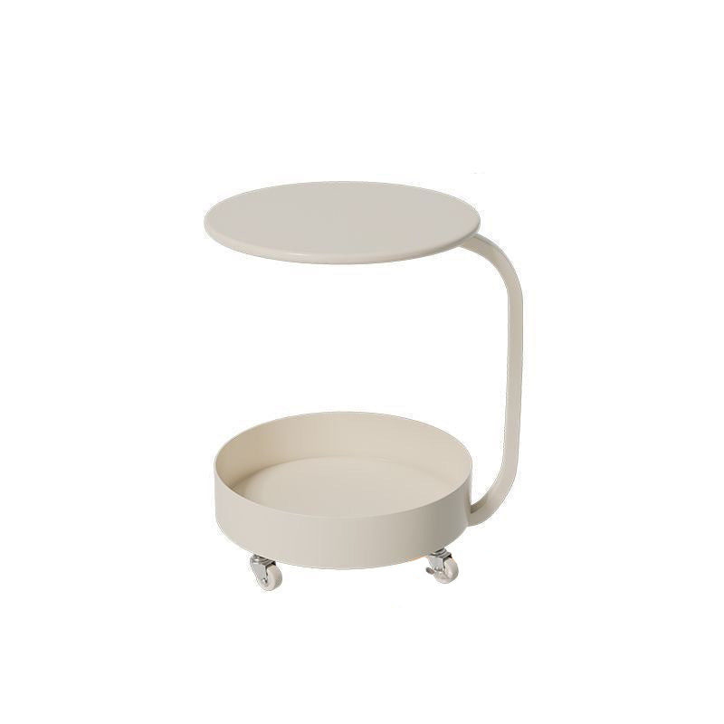 Mesa Auxiliar Redonda de Mármol e Hierro Minimalista Moderna con Almacenamiento de 2 Niveles para Dormitorio y Sala de Estar 