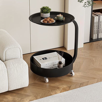 Mesa Auxiliar Redonda de Mármol e Hierro Minimalista Moderna con Almacenamiento de 2 Niveles para Dormitorio y Sala de Estar 