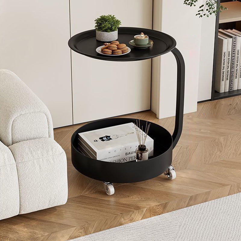 Mesa Auxiliar Redonda de Mármol e Hierro Minimalista Moderna con Almacenamiento de 2 Niveles para Dormitorio y Sala de Estar 