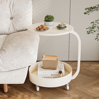 Mesa Auxiliar Redonda de Mármol e Hierro Minimalista Moderna con Almacenamiento de 2 Niveles para Dormitorio y Sala de Estar 