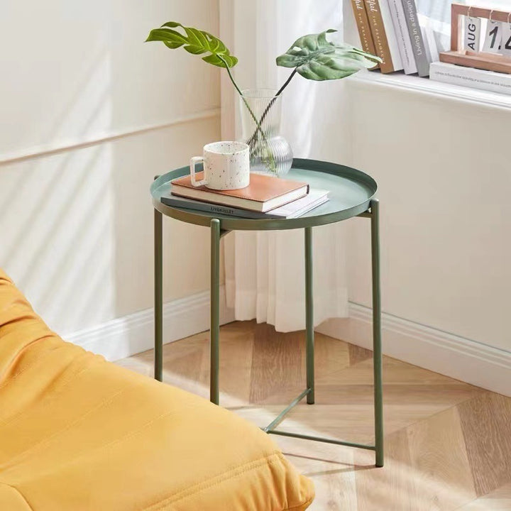 Moderner minimalistischer runder Beistelltisch aus Eisen für Schlafzimmer & Wohnzimmer 