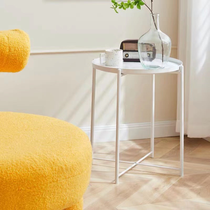 Moderner minimalistischer runder Beistelltisch aus Eisen für Schlafzimmer & Wohnzimmer 