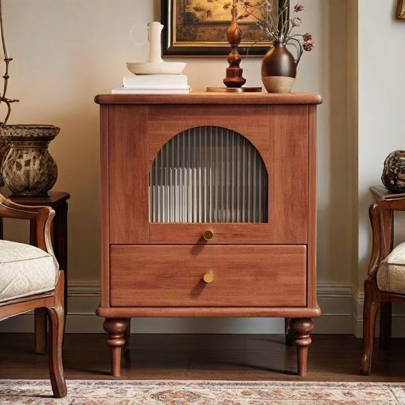 Mesita de noche rectangular de madera vintage tradicional con 1 cajón para dormitorio y sala de estar 