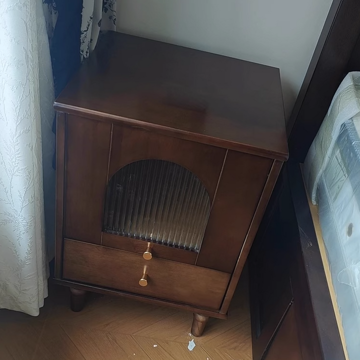 Mesita de noche rectangular de madera vintage tradicional con 1 cajón para dormitorio y sala de estar 