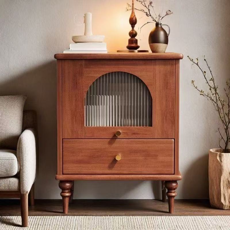 Mesita de noche rectangular de madera vintage tradicional con 1 cajón para dormitorio y sala de estar 
