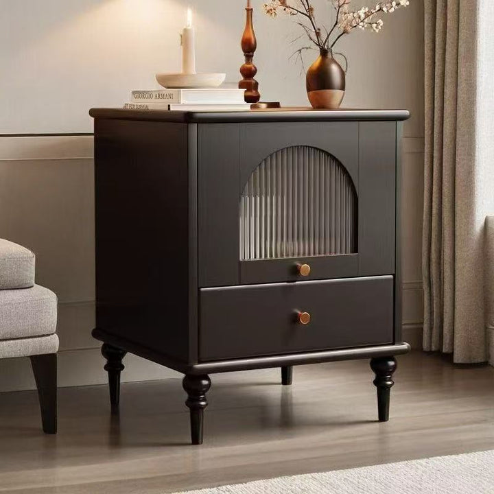 Mesita de noche rectangular de madera vintage tradicional con 1 cajón para dormitorio y sala de estar 