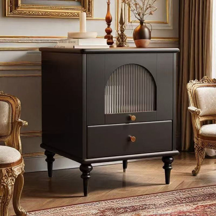 Mesita de noche rectangular de madera vintage tradicional con 1 cajón para dormitorio y sala de estar 