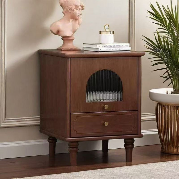 Mesita de noche rectangular de madera vintage tradicional con 1 cajón para dormitorio y sala de estar 