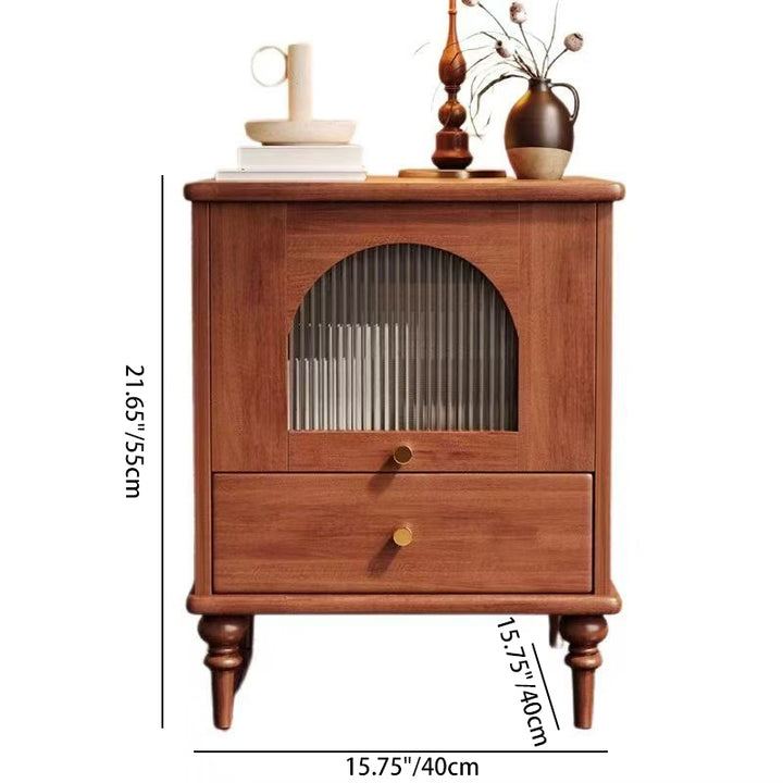 Mesita de noche rectangular de madera vintage tradicional con 1 cajón para dormitorio y sala de estar 