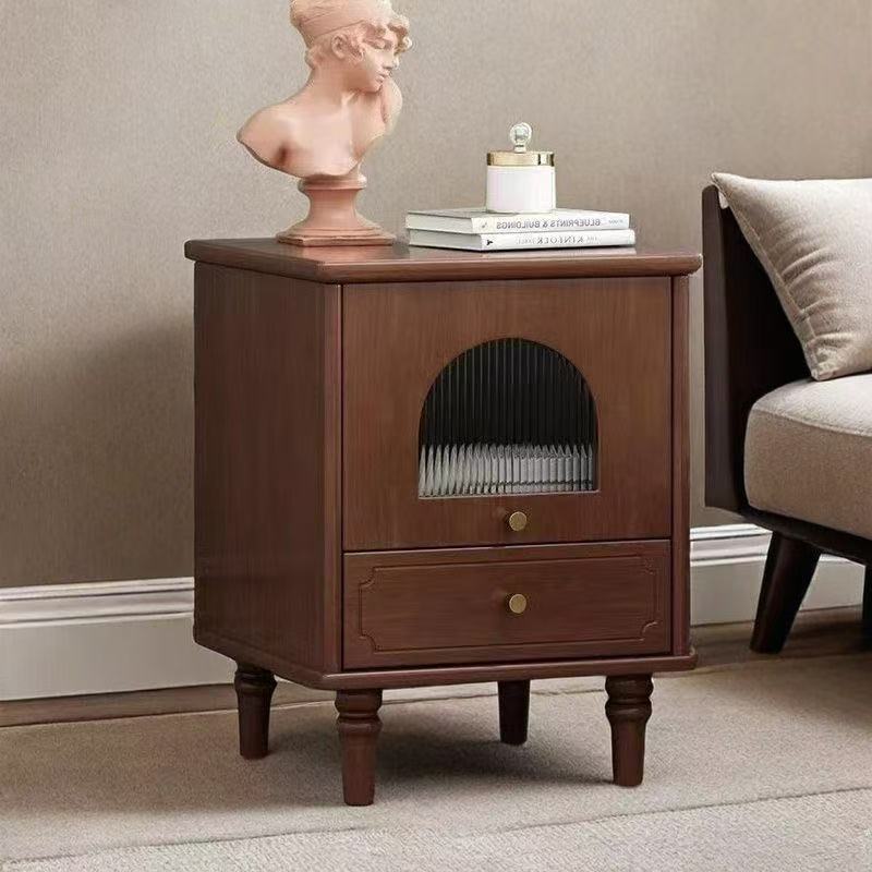 Mesita de noche rectangular de madera vintage tradicional con 1 cajón para dormitorio y sala de estar 