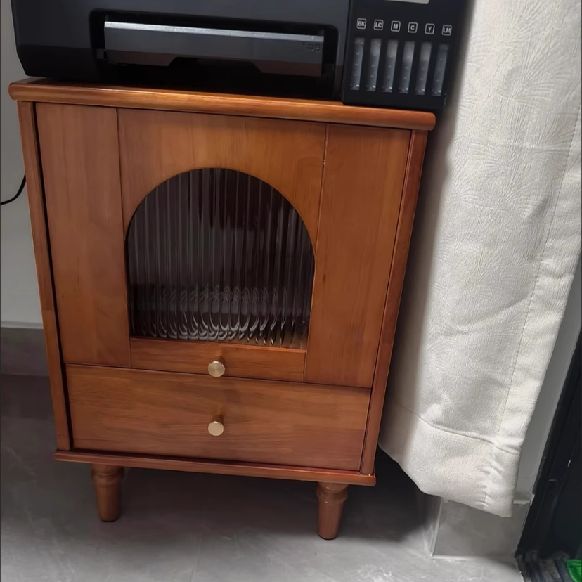 Mesita de noche rectangular de madera vintage tradicional con 1 cajón para dormitorio y sala de estar 