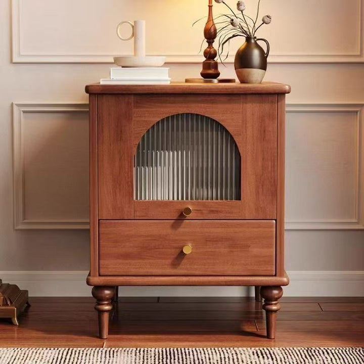 Mesita de noche rectangular de madera vintage tradicional con 1 cajón para dormitorio y sala de estar 