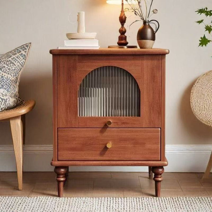 Mesita de noche rectangular de madera vintage tradicional con 1 cajón para dormitorio y sala de estar 
