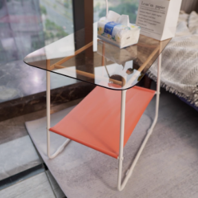 Moderner minimalistischer rechteckiger Beistelltisch aus Glas und Kohlenstoffstahl mit 2-stufigem Stauraum für Schlafzimmer und Wohnzimmer 