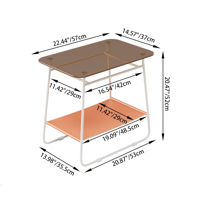 Moderner minimalistischer rechteckiger Beistelltisch aus Glas und Kohlenstoffstahl mit 2-stufigem Stauraum für Schlafzimmer und Wohnzimmer 