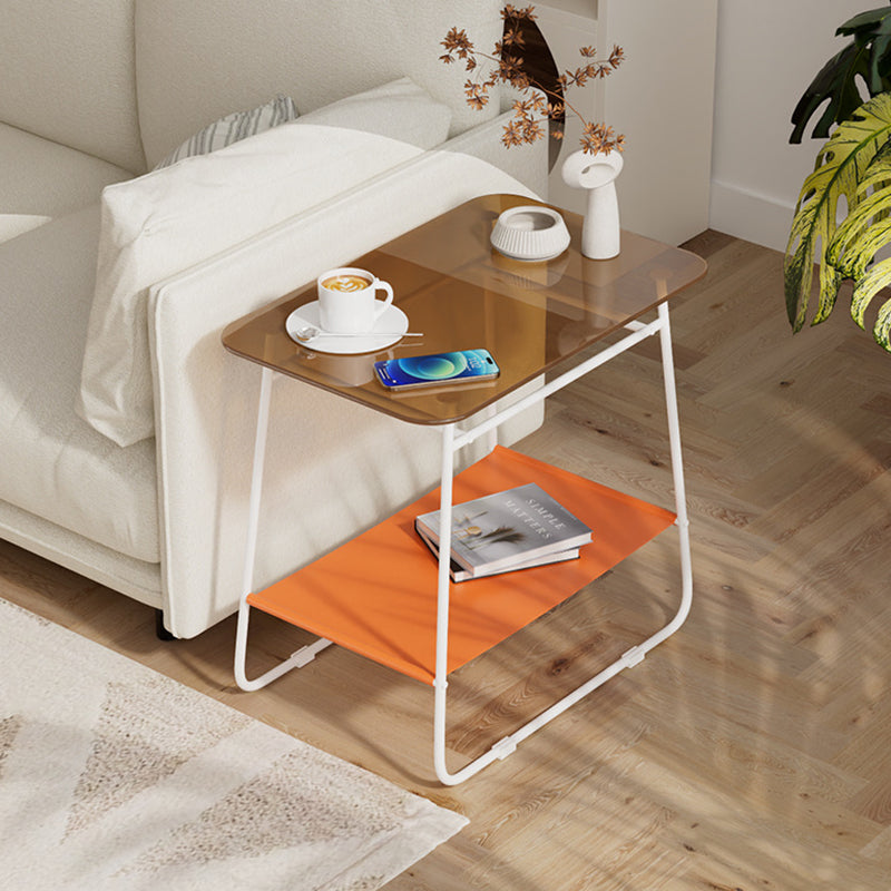 Moderner minimalistischer rechteckiger Beistelltisch aus Glas und Kohlenstoffstahl mit 2-stufigem Stauraum für Schlafzimmer und Wohnzimmer 