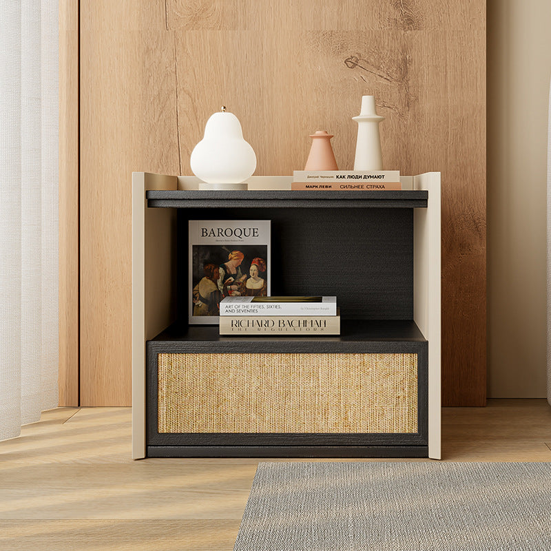 Contemporary Nordic Wood Square Nightstand With 1-Drawer Storage For Bedroom &amp; Living Room